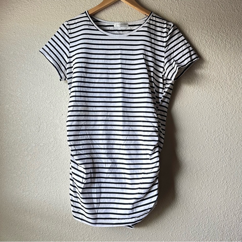 Maternity White & Black Striped Short Sleeve Tee